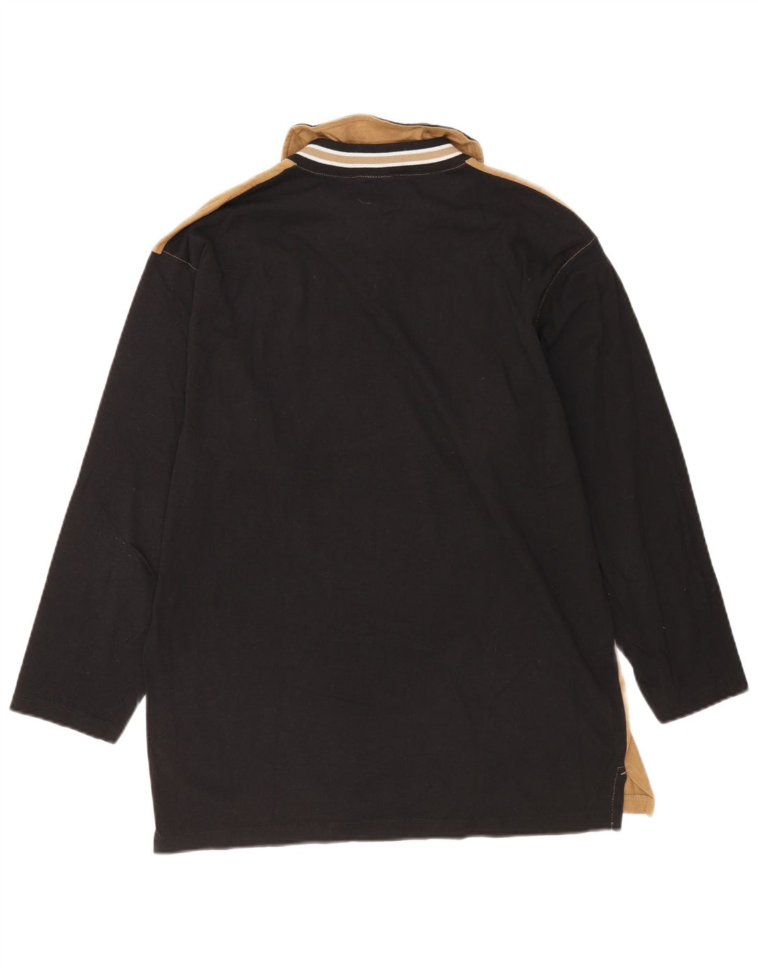 Champion Mens Zip Neck Top Long Sleeve Small Beige Colourblock Cotton