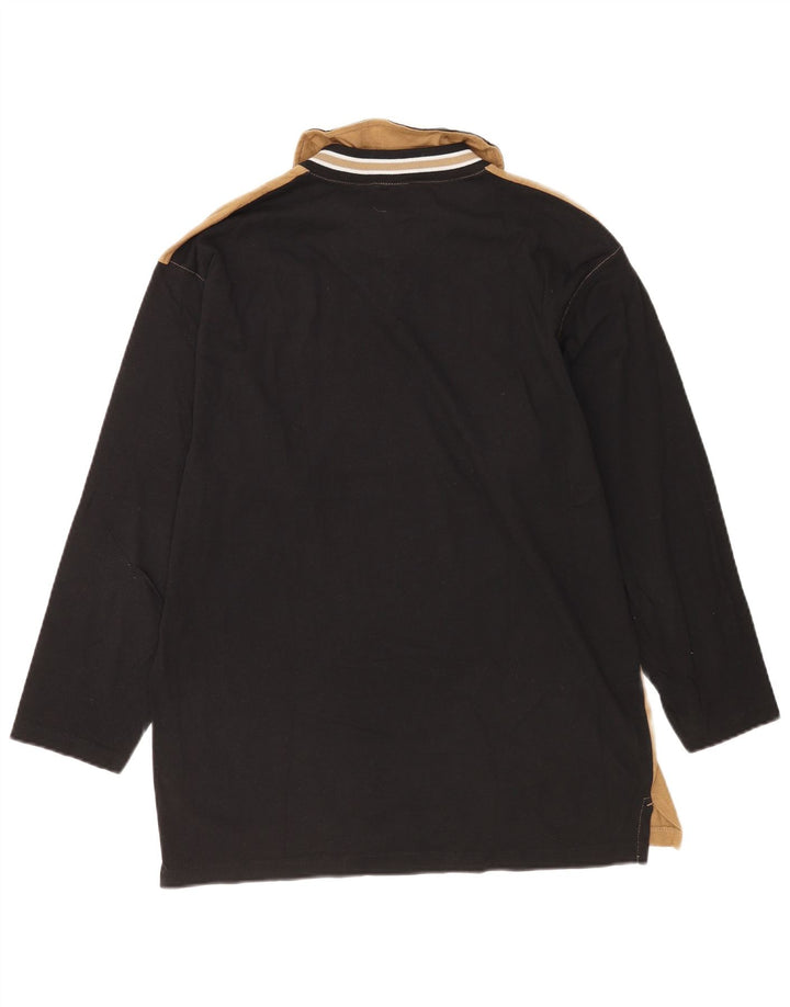Champion Mens Zip Neck Top Long Sleeve Small Beige Colourblock Cotton