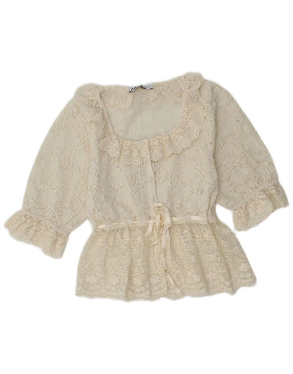 Zara Womens Crop Crochet Shirt Blouse UK 8 Small Off White