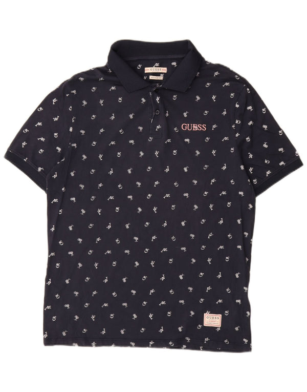 Guess Mens Regular Fit Polo Shirt Small Navy Blue Spotted Cotton