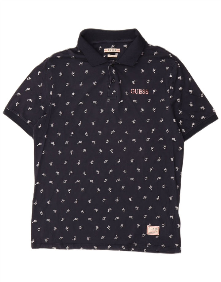Guess Mens Regular Fit Polo Shirt Small Navy Blue Spotted Cotton
