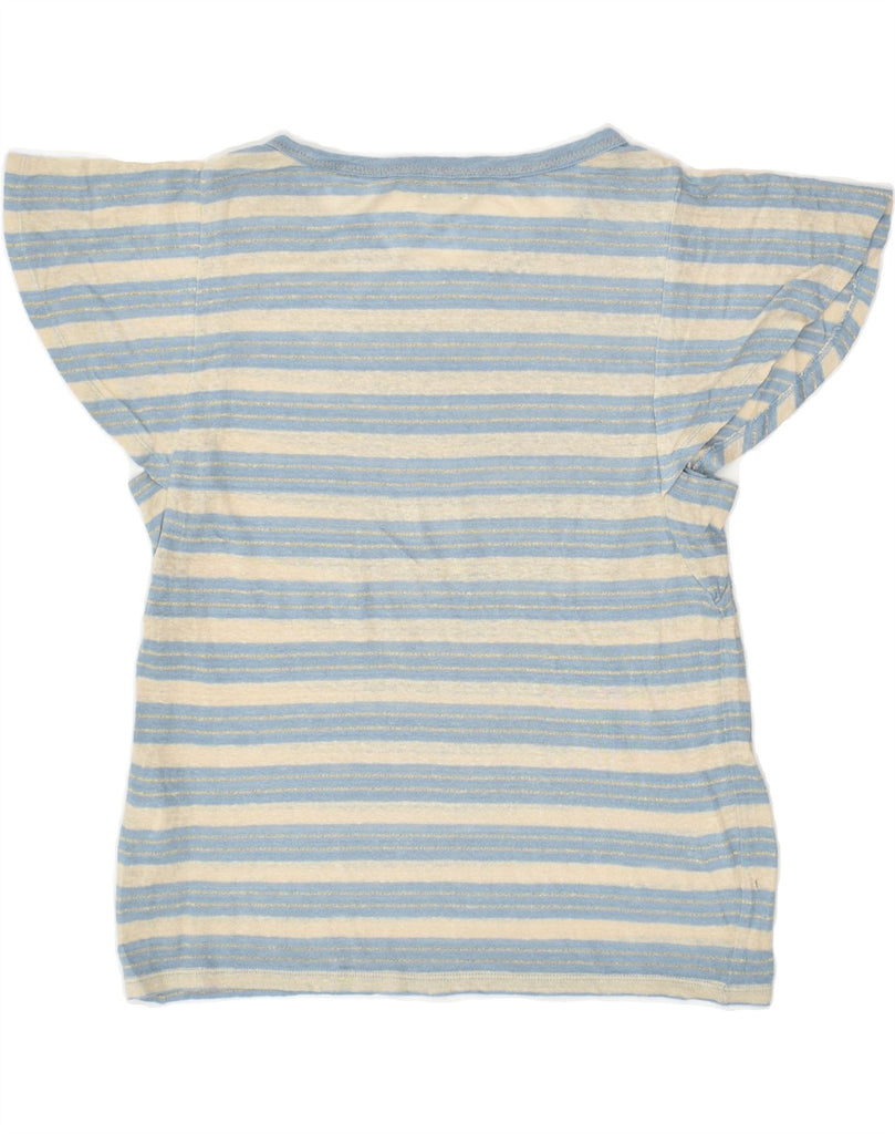 BENETTON Womens T-Shirt Top UK 14 Large Blue Striped Linen | Vintage Benetton | Thrift | Second-Hand Benetton | Used Clothing | Messina Hembry 