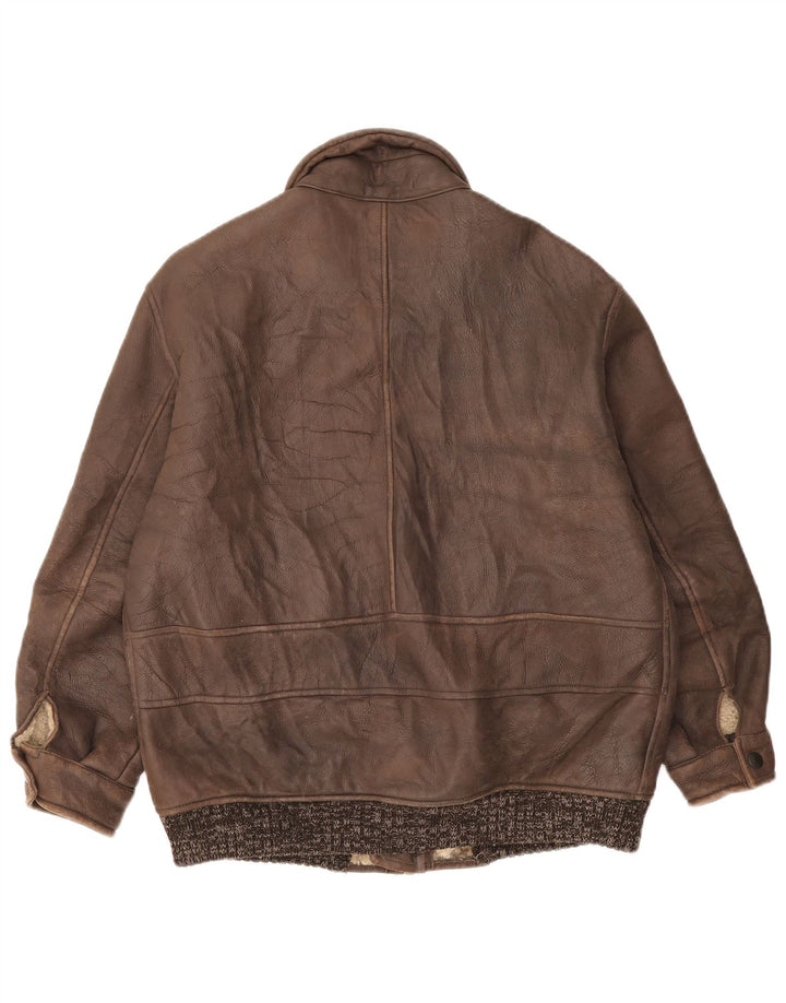 Vintage Mens Shearling Jacket IT 52 XL Brown Flecked