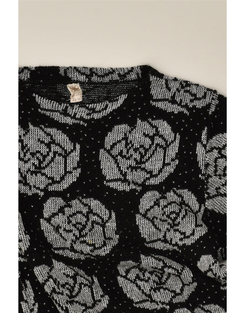 VINTAGE Womens Crew Neck Jumper Sweater EU 42 Large Black Floral Acrylic | Vintage Vintage | Thrift | Second-Hand Vintage | Used Clothing | Messina Hembry 