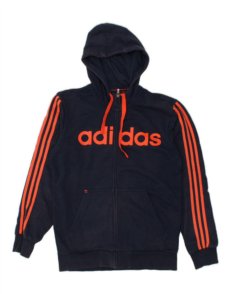 ADIDAS Mens Graphic Zip Hoodie Sweater Small Navy Blue Cotton | Vintage Adidas | Thrift | Second-Hand Adidas | Used Clothing | Messina Hembry 