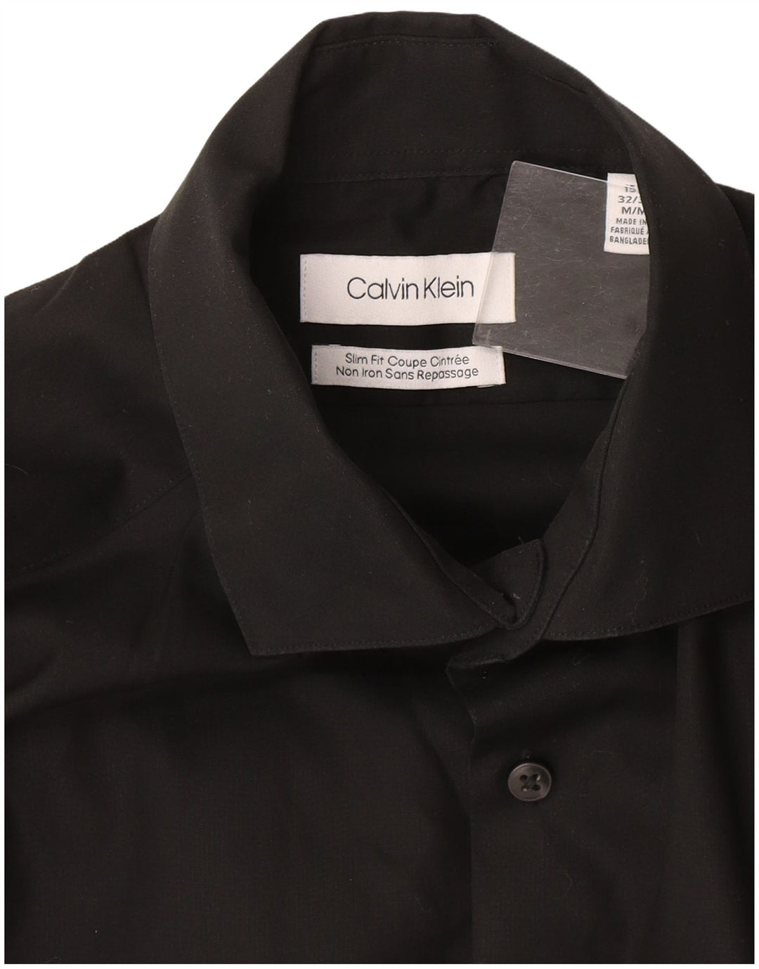 Calvin Klein Mens Slim Fit Shirt Size 15 1/2 Medium Black Cotton