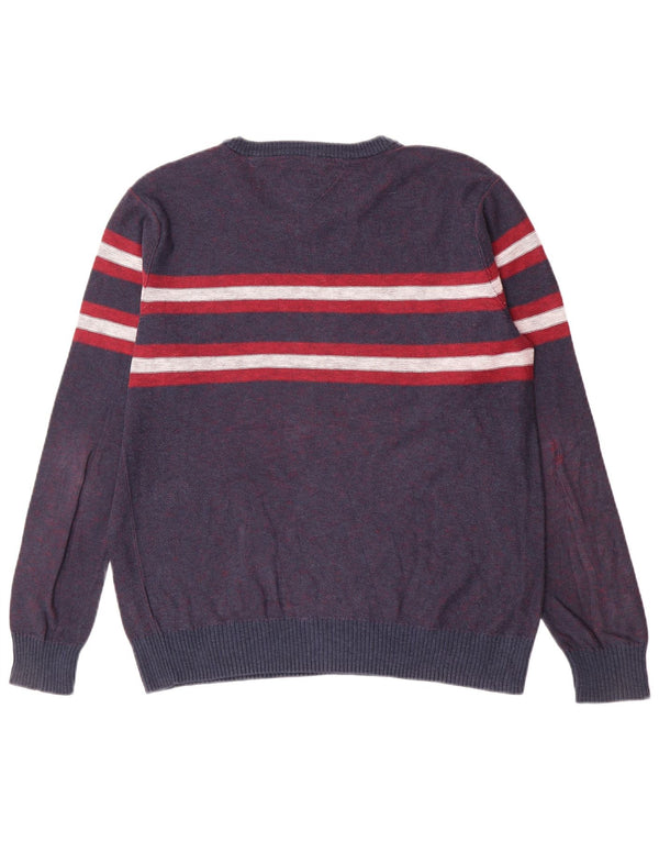 Tommy Hilfiger Boys Crew Neck Jumper Sweater 14-15 Years XL Blue Striped