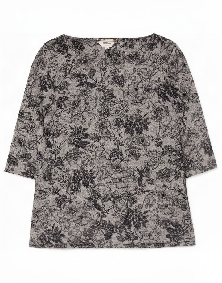 Marks & Spencer Womens Top 3/4 Sleeve UK 16 Large Grey Floral Polyester