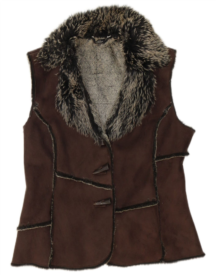 Debenhams Womens Sherpa Gilet UK 12 Medium Brown Polyester