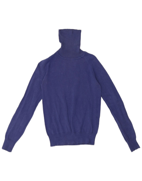 Zara Womens Roll Neck Jumper Sweater UK 14 Large Blue Cotton