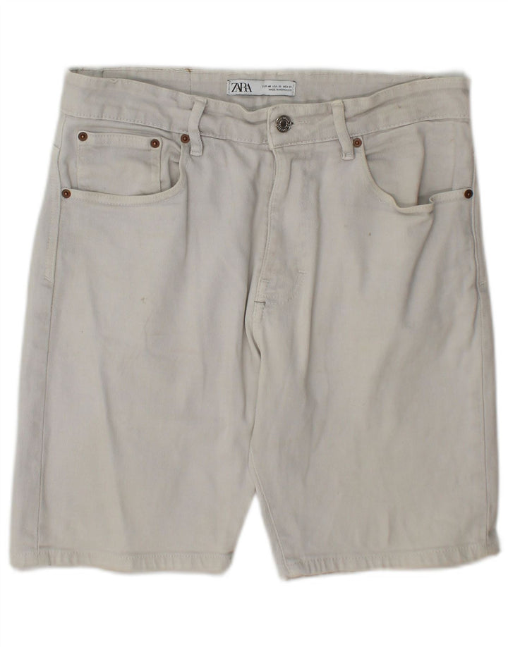 Zara Mens Denim Shorts EU 40 Medium W30 Beige Cotton