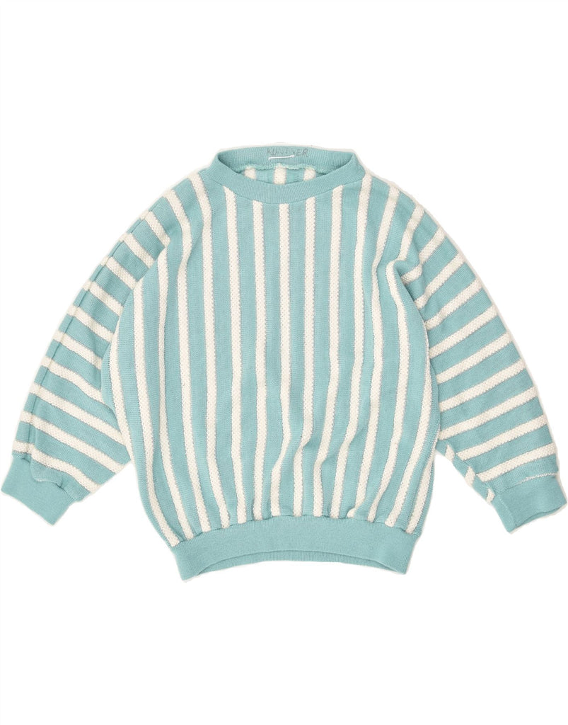 VINTAGE Womens Crop Boat Neck Jumper Sweater UK 16 Large Blue Striped Vintage Vintage and Second-Hand Vintage from Messina Hembry 