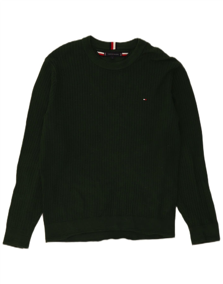 TOMMY HILFIGER Mens Crew Neck Jumper Sweater Large Green Cotton
