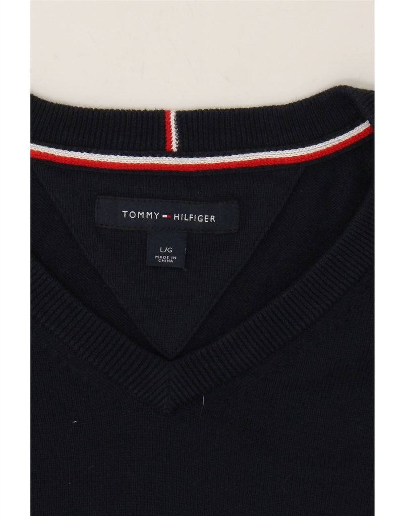 TOMMY HILFIGER Mens V-Neck Jumper Sweater Large Navy Blue Cotton Vintage Tommy Hilfiger and Second-Hand Tommy Hilfiger from Messina Hembry 