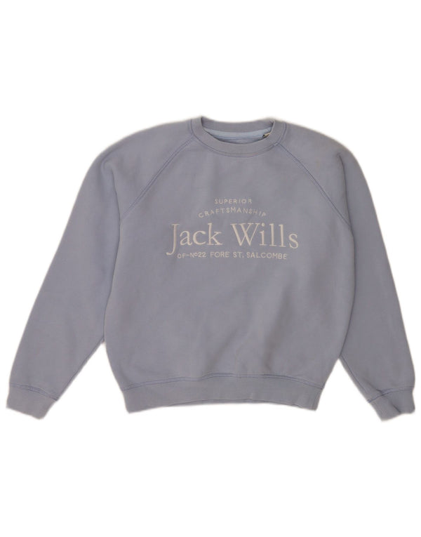 Jack Wills Womens Graphic Loose Fit Sweatshirt Jumper UK 6 XS Blue Cotton