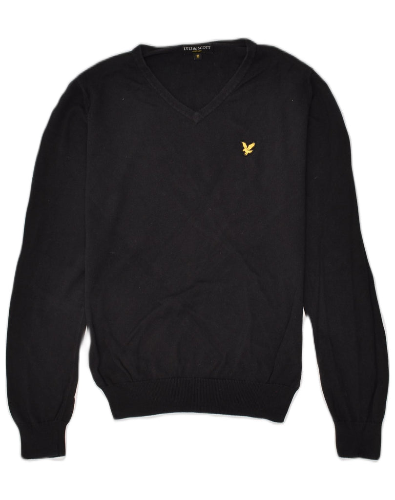 LYLE & SCOTT Mens V-Neck Jumper Sweater Medium Black Cotton | Vintage Lyle & Scott | Thrift | Second-Hand Lyle & Scott | Used Clothing | Messina Hembry 