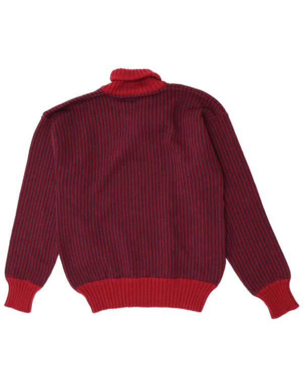 Vintage Mens Shawl Neck Jumper Sweater IT 50 Medium Burgundy Striped