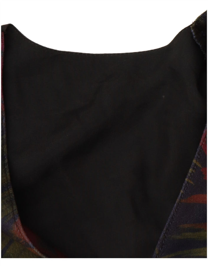 VINTAGE Womens Waistcoat UK 12 Medium Navy Blue Floral