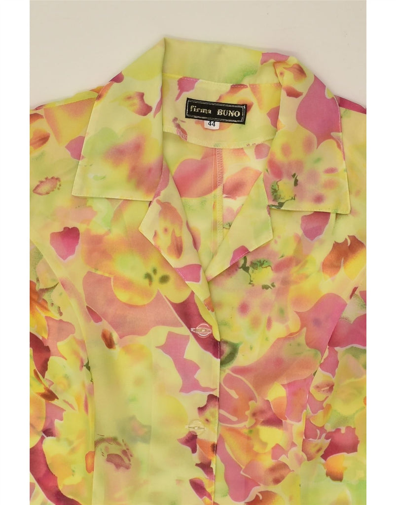 VINTAGE Womens Short Sleeve Shirt IT 44 Medium Yellow Floral | Vintage Vintage | Thrift | Second-Hand Vintage | Used Clothing | Messina Hembry 