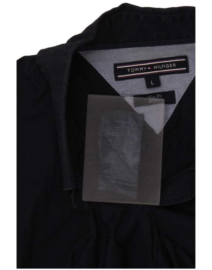 Tommy Hilfiger Mens Slim Fit Shirt Large Navy Blue Cotton