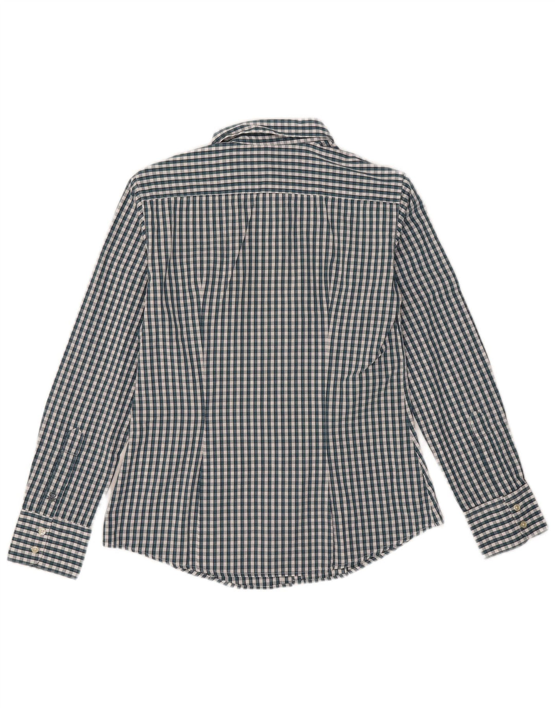 Benetton Womens Shirt UK 12 Medium Green Gingham Cotton