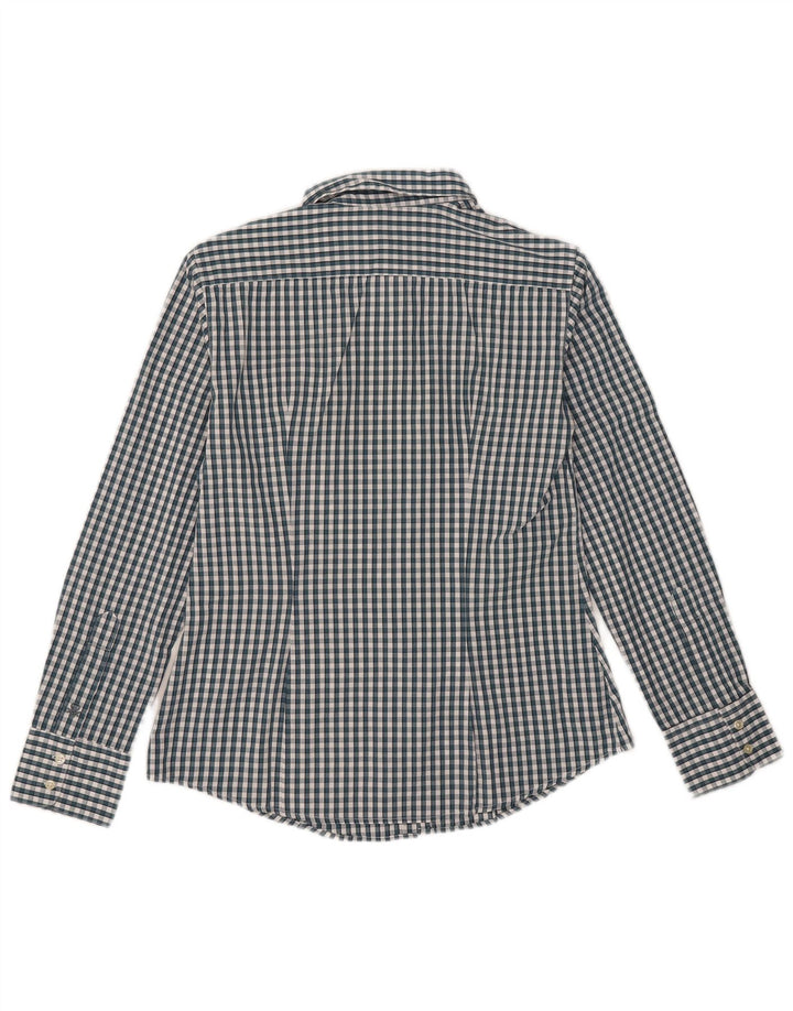 Benetton Womens Shirt UK 12 Medium Green Gingham Cotton