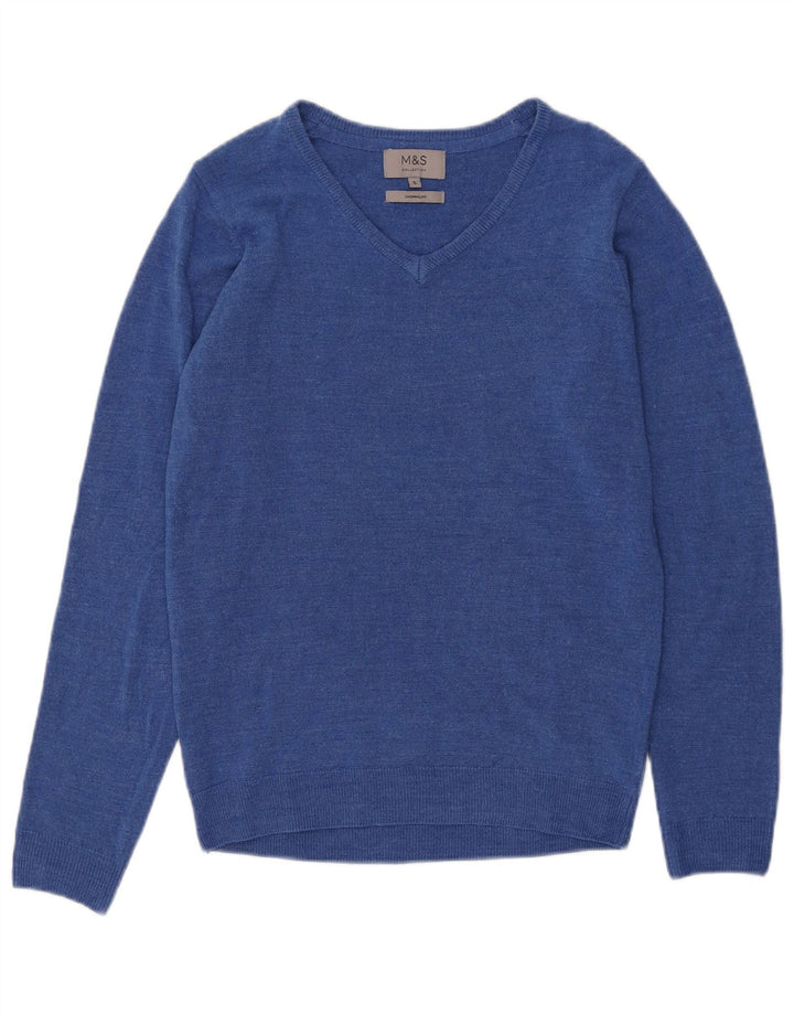 Marks & Spencer Womens V-Neck Jumper Sweater UK 10 Small Blue Acrylic