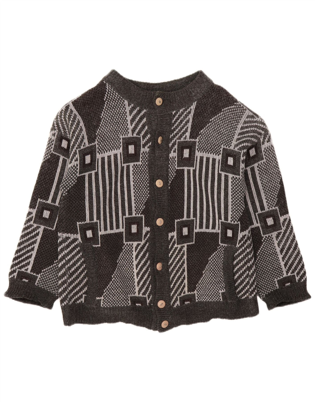 VINTAGE Womens Oversized Cardigan Sweater UK 18 XL Grey Geometric