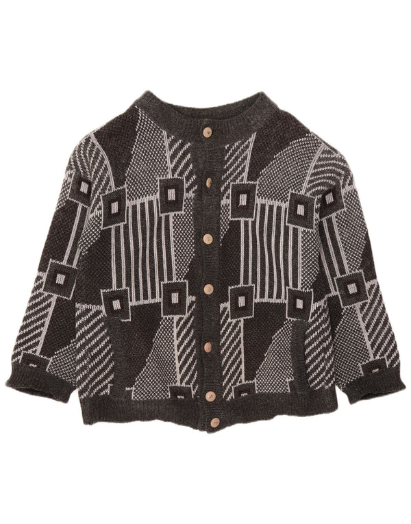 VINTAGE Womens Oversized Cardigan Sweater UK 18 XL Grey Geometric