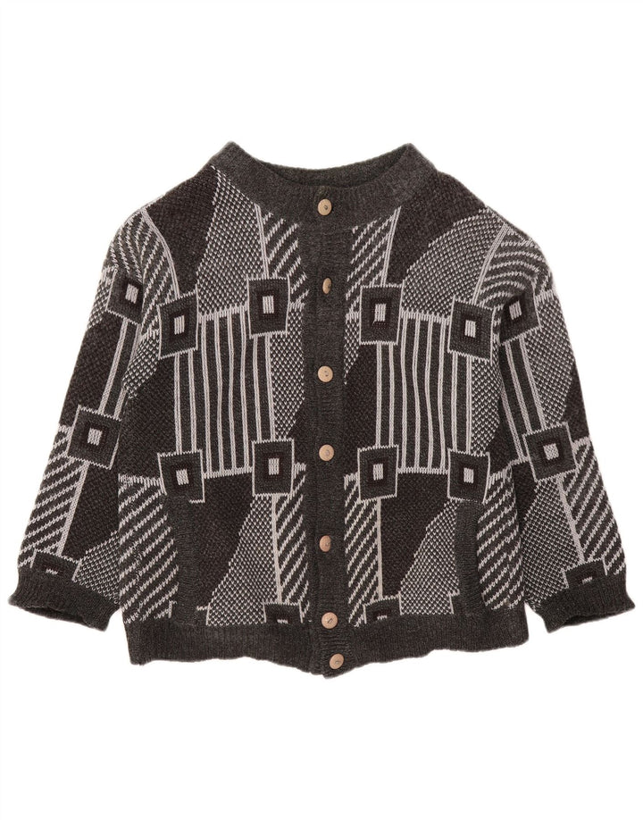 VINTAGE Womens Oversized Cardigan Sweater UK 18 XL Grey Geometric
