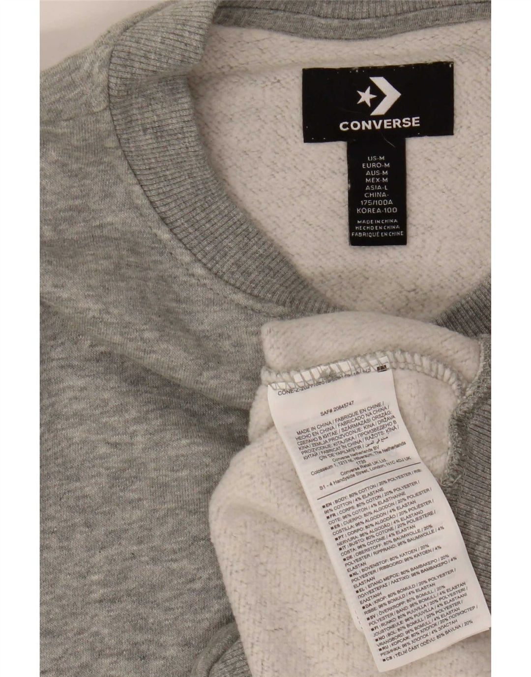 Converse Mens Peanuts Graphic Sweatshirt Jumper Medium Grey Cotton