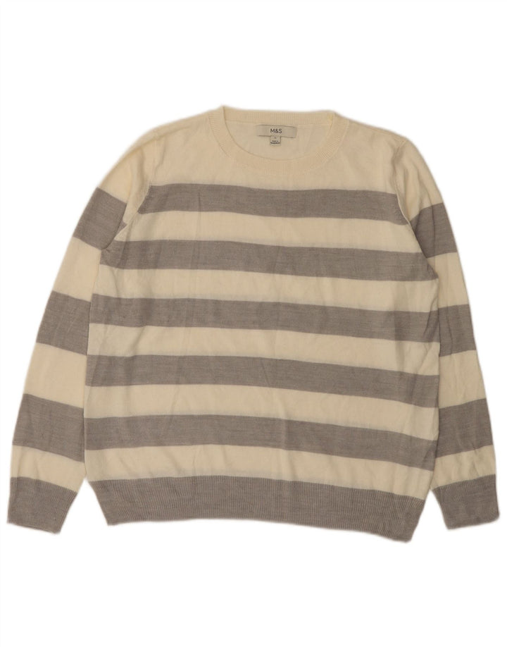 Marks & Spencer Womens Crew Neck Jumper Sweater UK 12 Medium Grey Striped