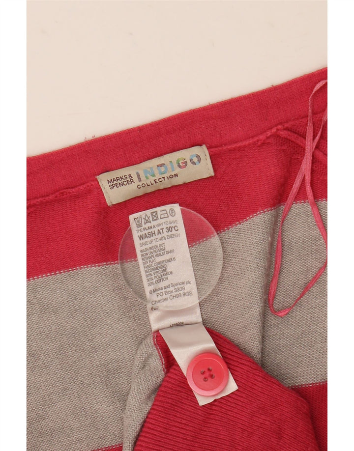 Marks & Spencer Womens Longline Cardigan Sweater UK 14 Medium Pink Striped