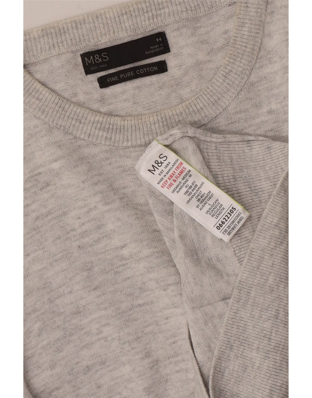 Marks & Spencer Mens Crew Neck Jumper Sweater Medium Grey Flecked Cotton