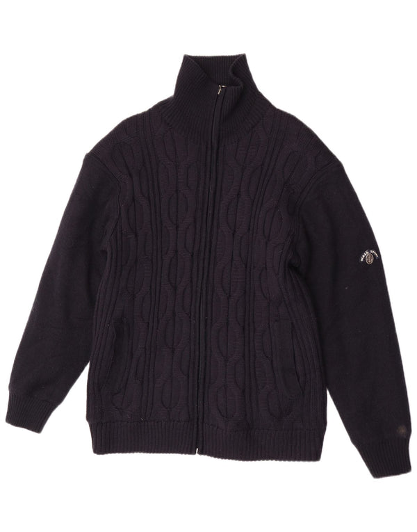 Vintage Mens Cardigan Sweater XL Navy Blue Merino Wool
