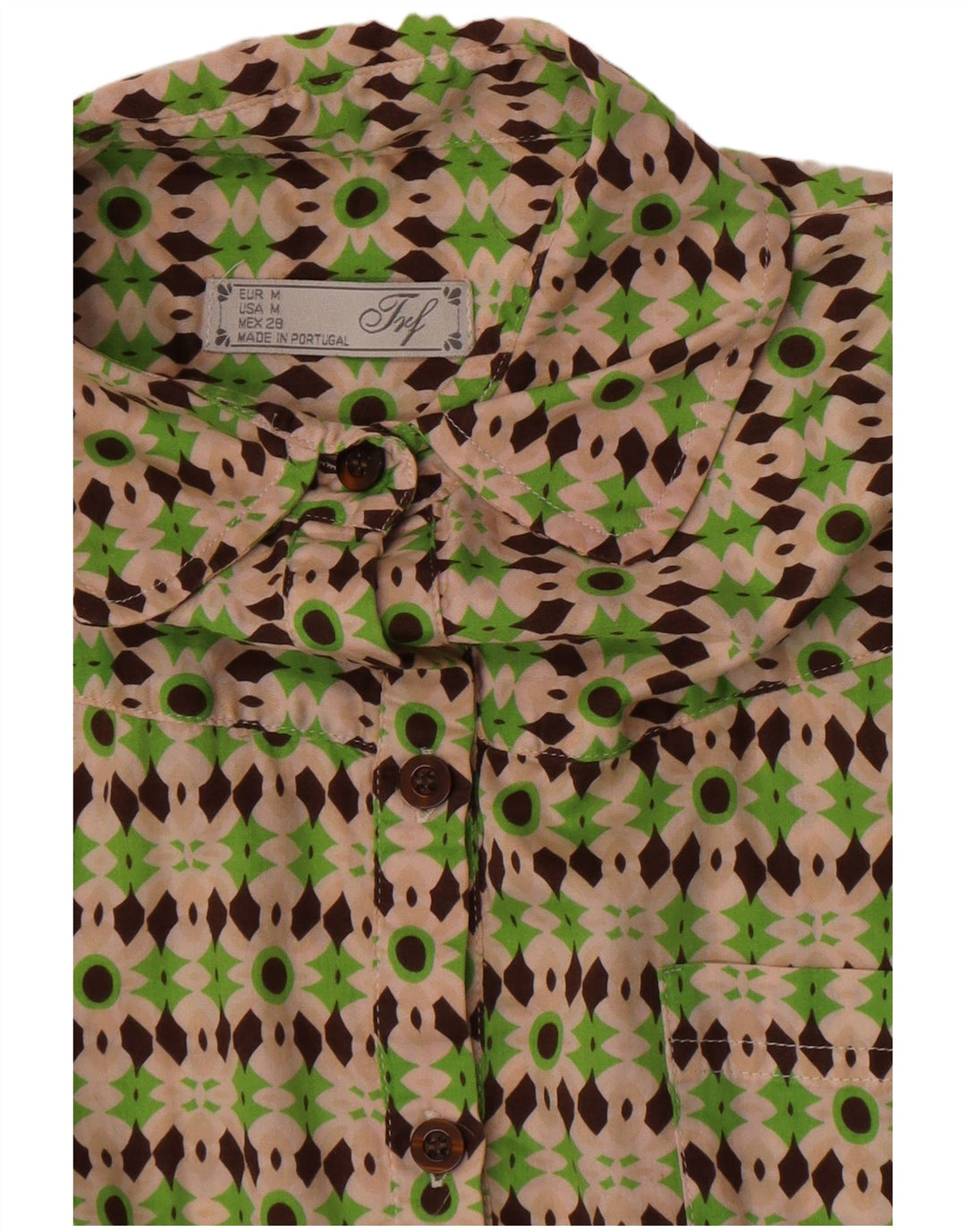 Zara Womens Short Sleeve Shirt UK 12 Medium Green Geometric