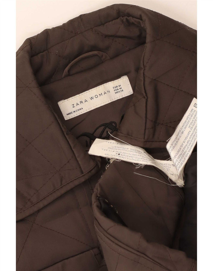 Zara Womens Quilted Jacket UK 12 Medium Brown Polyester