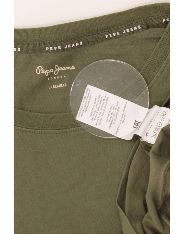 PEPE Jeans Mens Regular T-Shirt Top Large Khaki Cotton