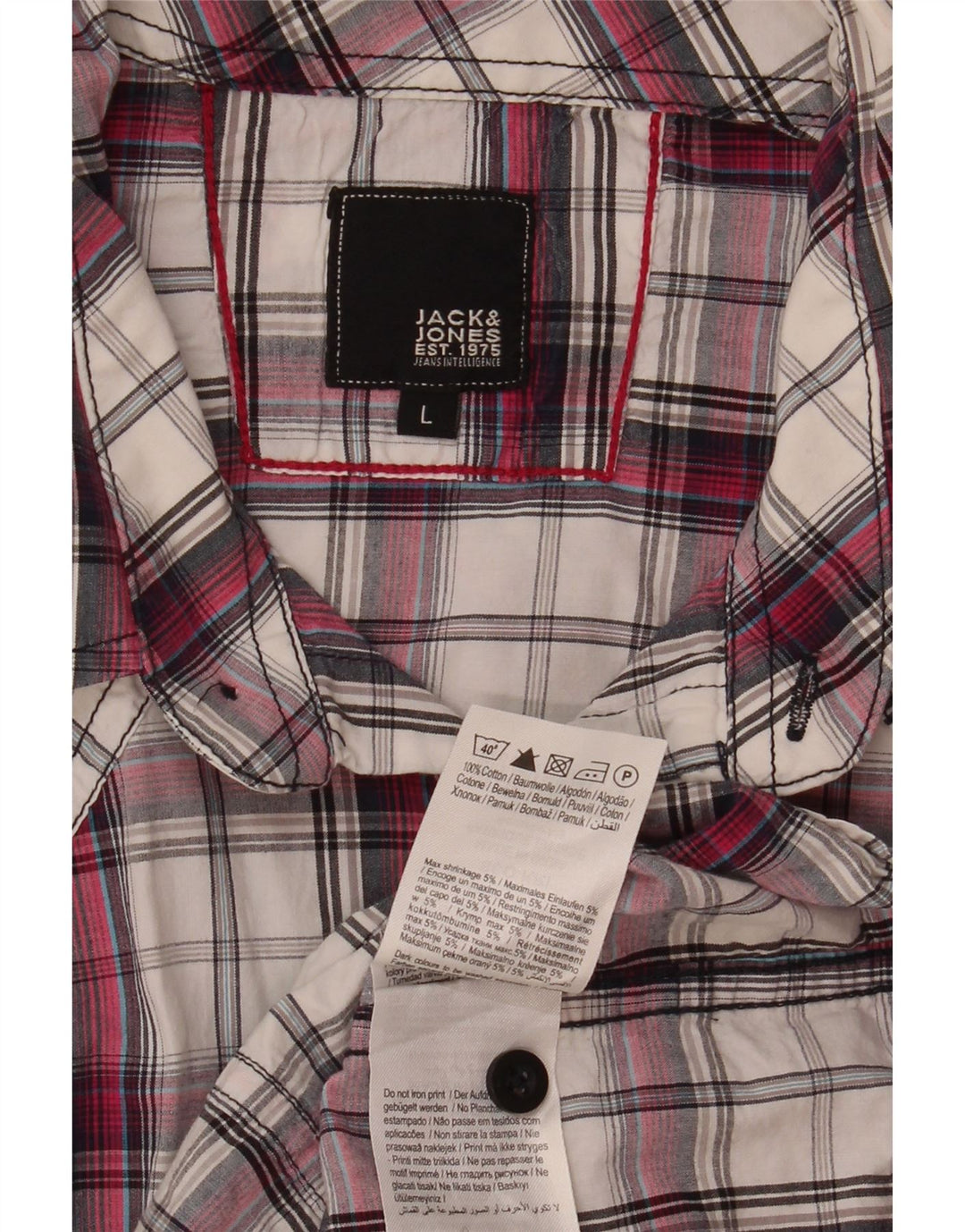 Jack & Jones Mens Graphic Shirt Large White Check Cotton