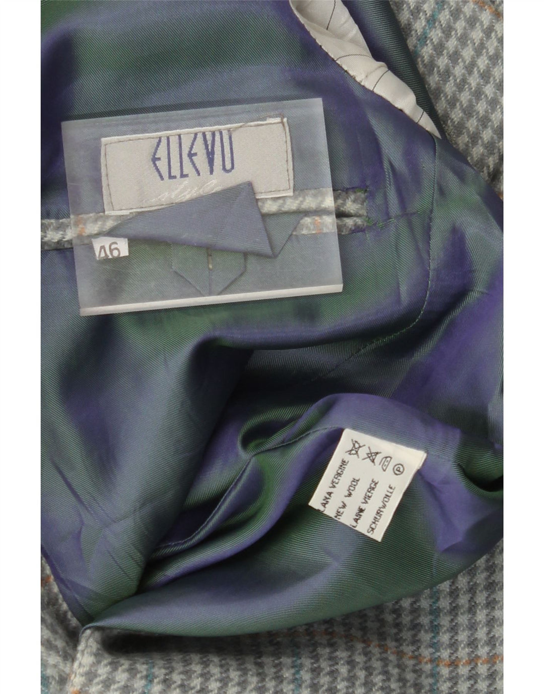 VINTAGE Mens 2 Button Blazer Jacket IT 46 Small Grey Houndstooth New Wool