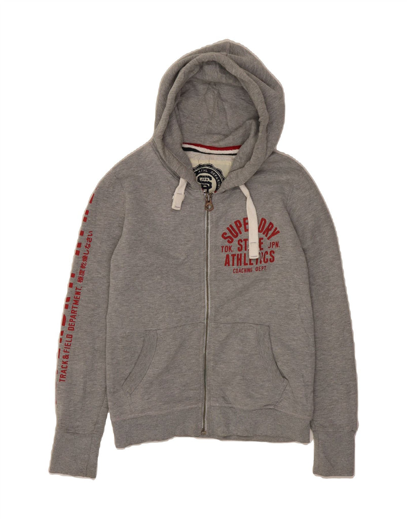 SUPERDRY Womens Graphic Zip Hoodie Sweater UK 16 Large Grey Polyester Vintage Superdry and Second-Hand Superdry from Messina Hembry 