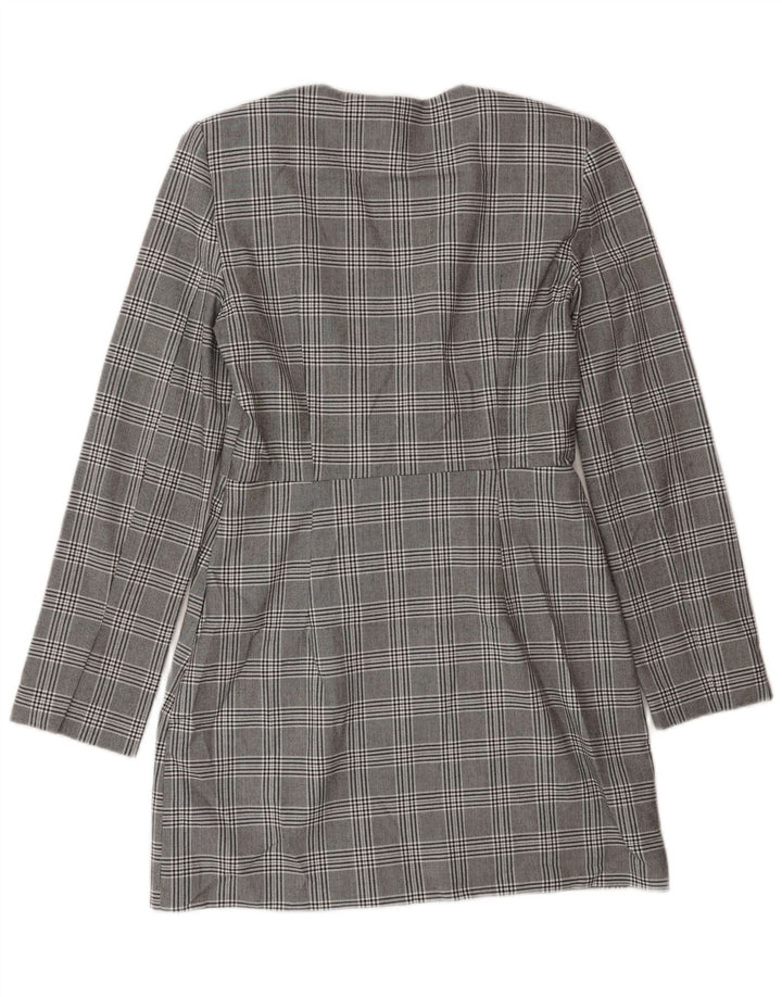 Zara Womens Long Sleeve Shift Dress UK 12 Medium Grey Check Polyester
