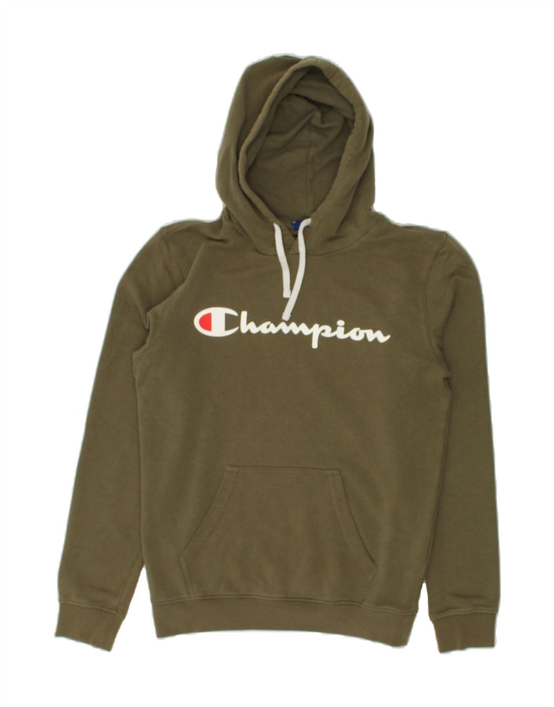 CHAMPION Mens Graphic Hoodie Jumper Small Khaki Cotton | Vintage Champion | Thrift | Second-Hand Champion | Used Clothing | Messina Hembry 