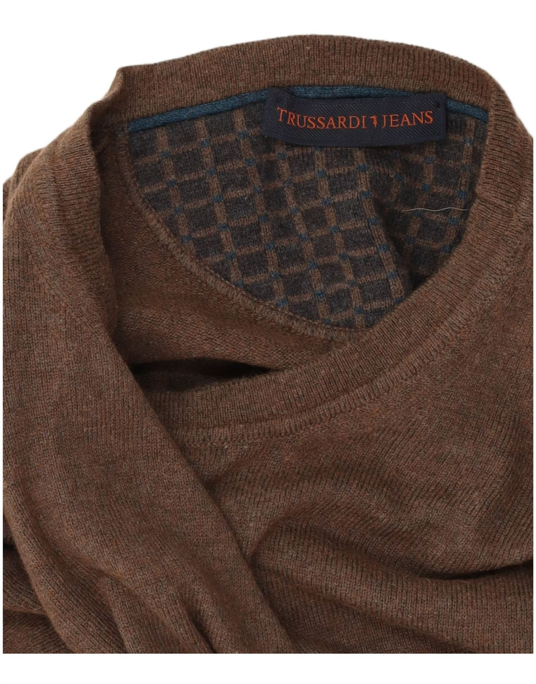 Trussardi Jeans Mens Crew Neck Jumper Sweater Medium Brown