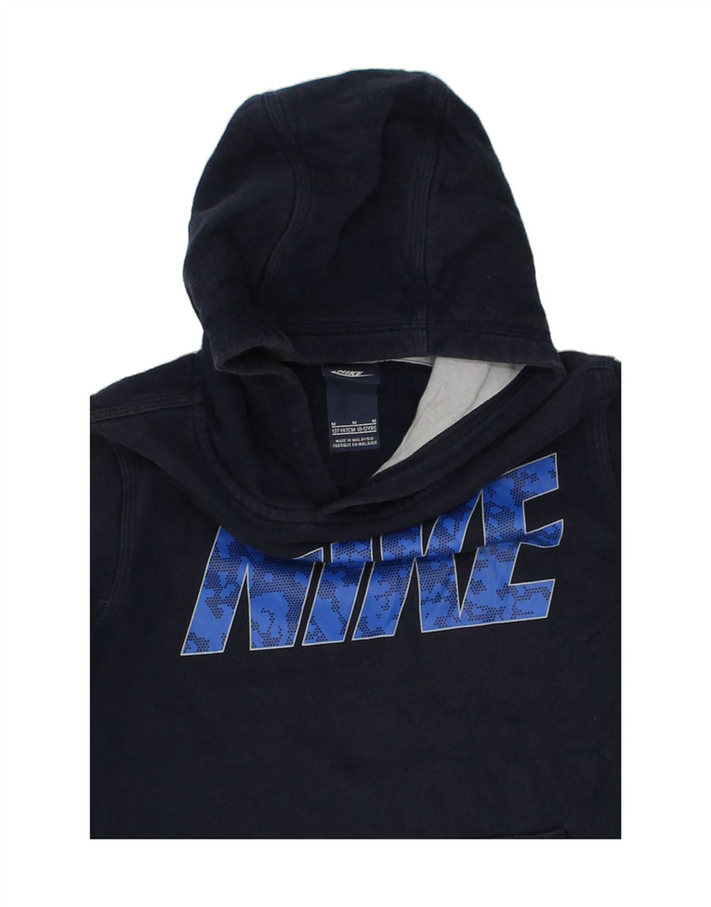 NIKE Boys Graphic Hoodie Jumper 10-11 Years Medium Navy Blue Cotton | Vintage Nike | Thrift | Second-Hand Nike | Used Clothing | Messina Hembry 