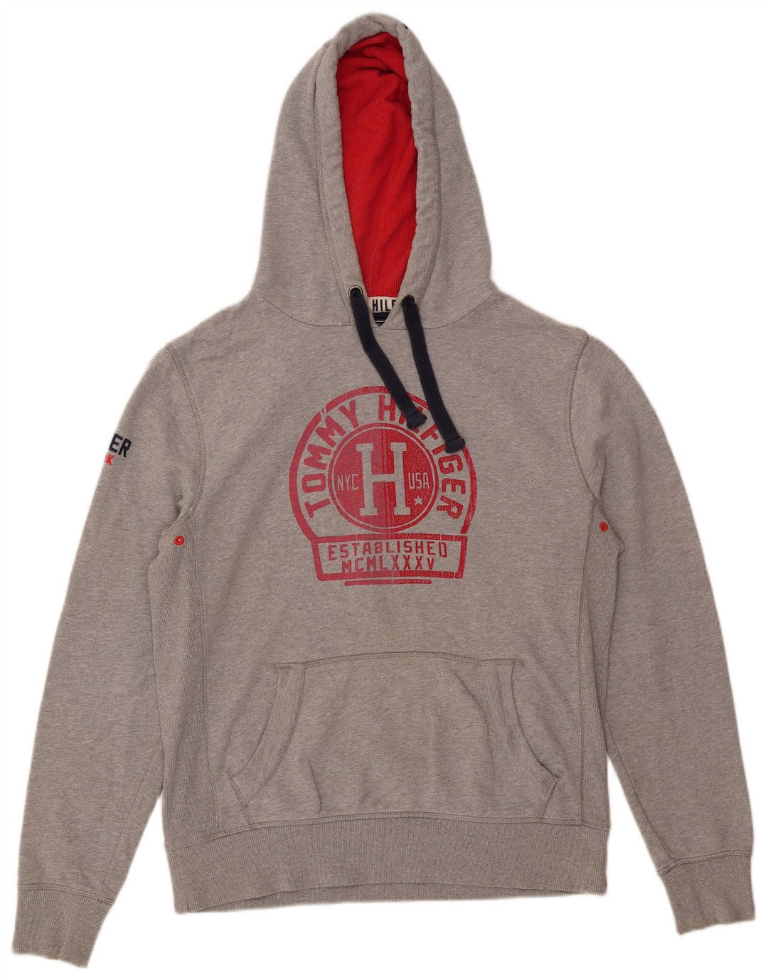 Tommy Hilfiger Mens Vintage Fit Graphic Hoodie Jumper Medium Grey Cotton