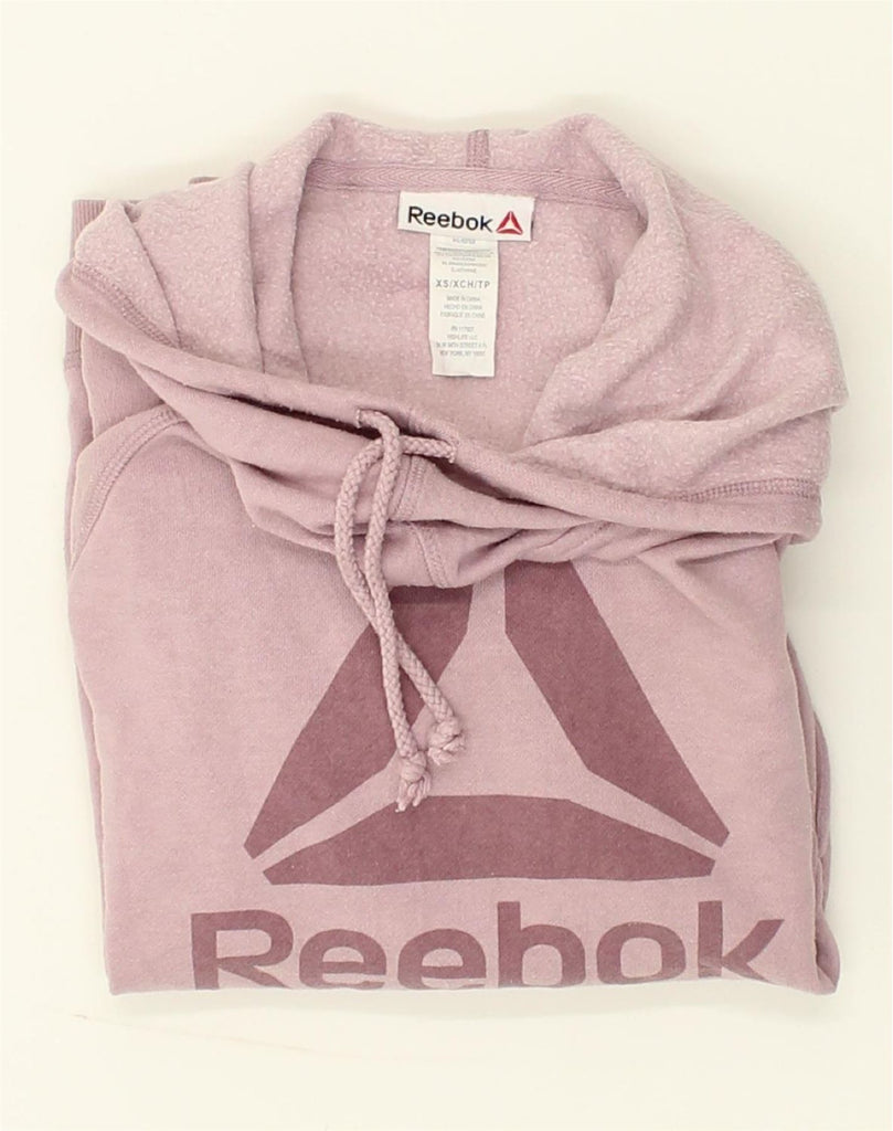 REEBOK Womens Graphic Hoodie Jumper UK 6 XS Pink Cotton | Vintage Reebok | Thrift | Second-Hand Reebok | Used Clothing | Messina Hembry 