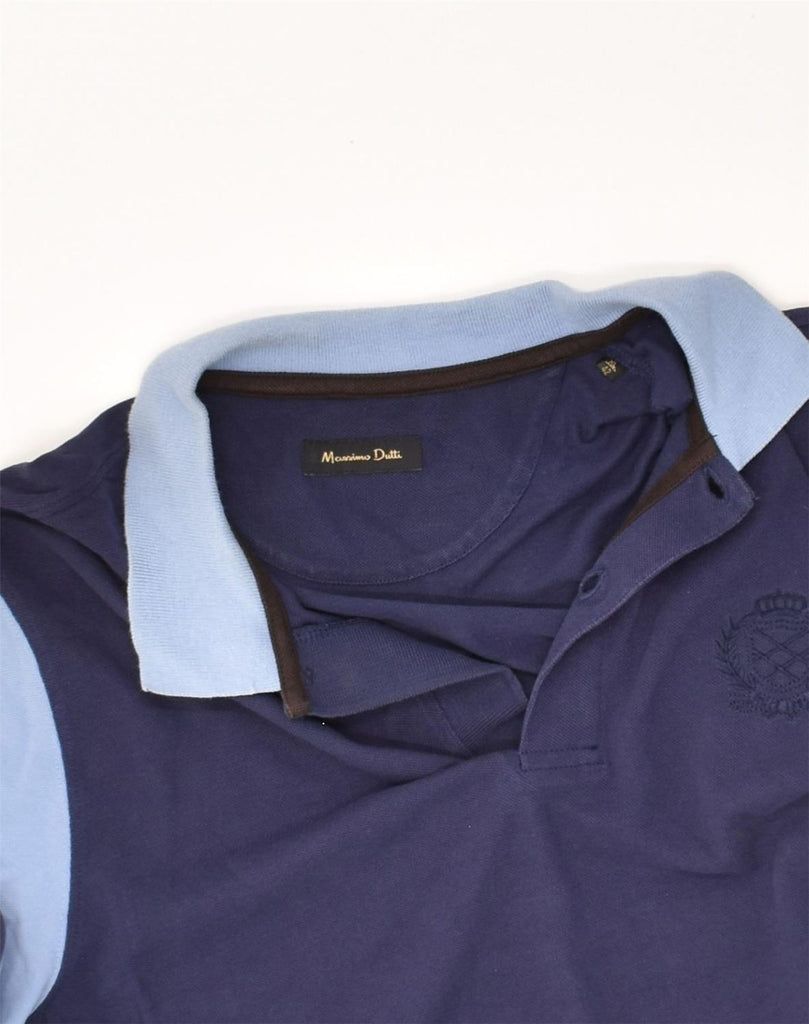 MASSIMO DUTTI Mens Polo Shirt XL Navy Blue Colourblock Cotton | Vintage Massimo Dutti | Thrift | Second-Hand Massimo Dutti | Used Clothing | Messina Hembry 