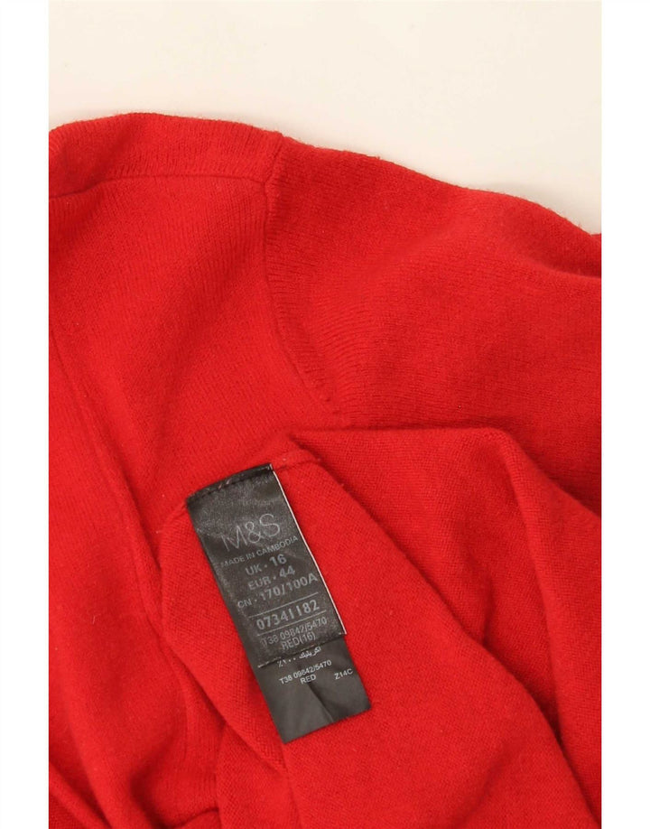 Marks & Spencer Womens Longline Open Cardigan Sweater UK 16 Large Red
