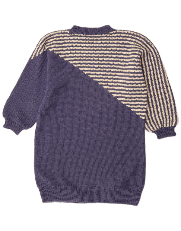 Vintage Womens 3/4 Sleeve Jumper Dress UK 14 Medium Navy Blue Striped